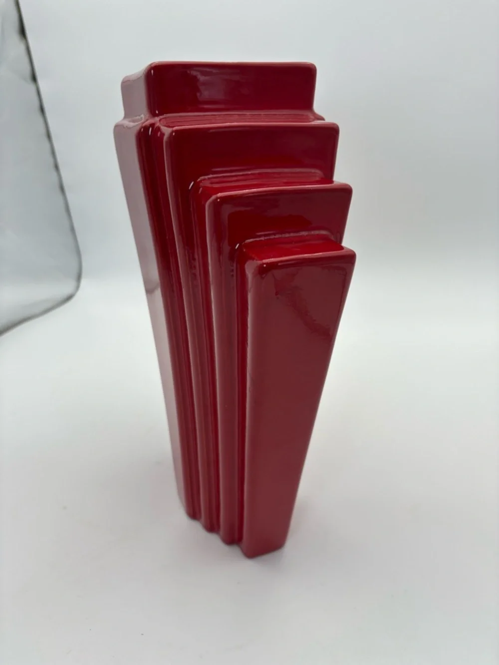 Vintage 80s Red Art Deco Ceramic Vase - Statement Piece - Picture 6 of 16